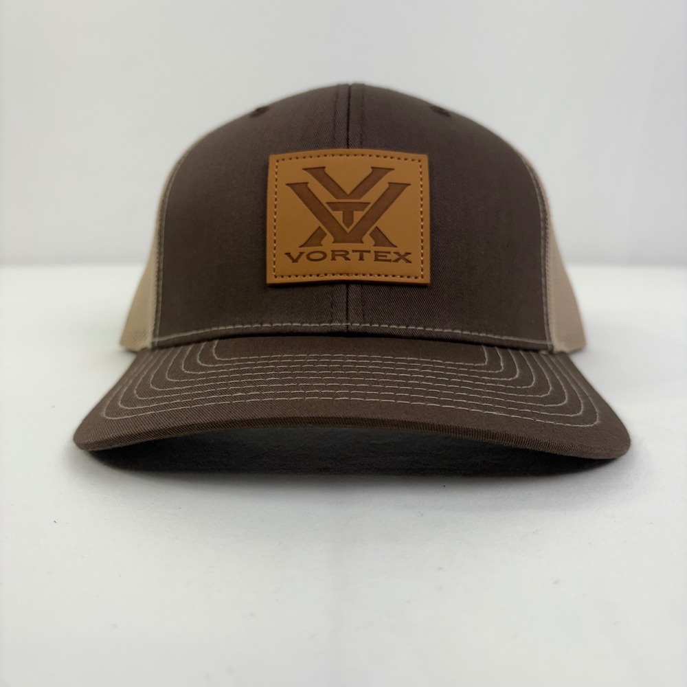 Vortex Optics Logo SnapBack‎ Trucker Hat Brown Tan Mesh Baseball Cap Adjustable